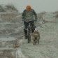 Tirando de la bici en plena nevada en las montañas de Cangas del Narcea (Asturias)